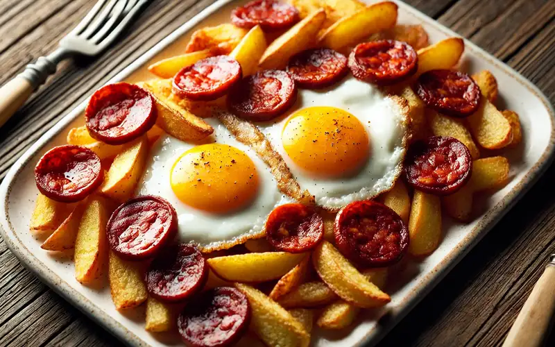 Huevos rotos con chorizo