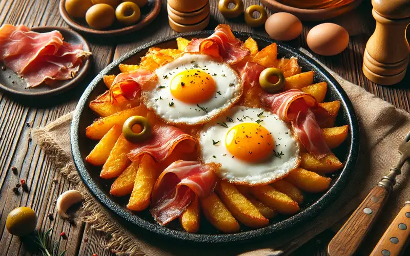 Huevos rotos con jamón