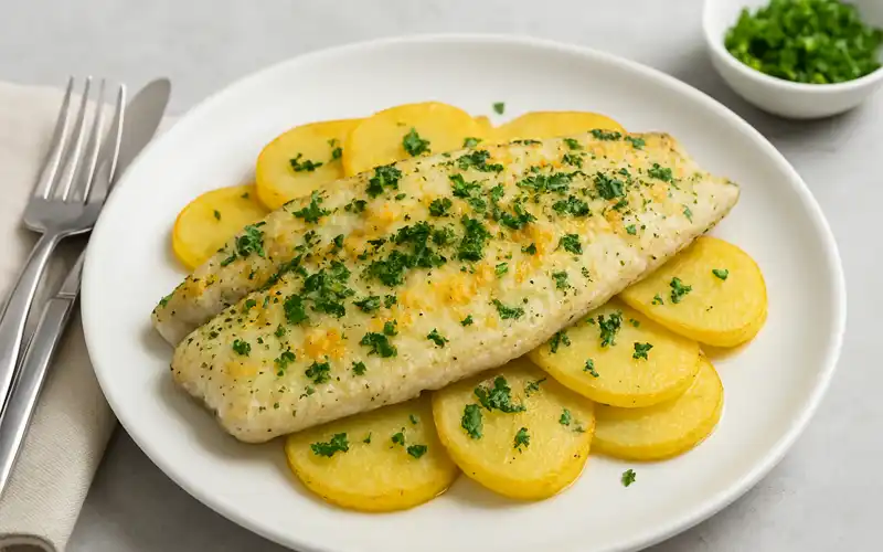 lenguado gratinado con queso y hierbas