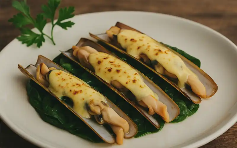 Navajas gratinadas con pan rallado y queso