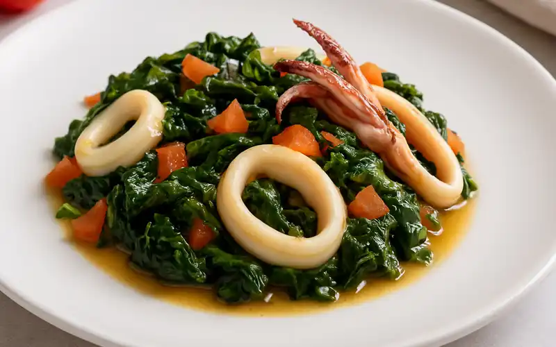 calamares salteados con espinacas