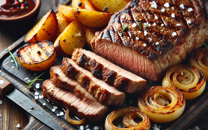 Secreto de cerdo al horno con patatas y cebolla