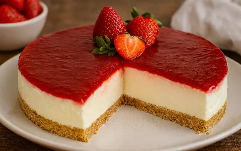 Tarta de queso fria con fresa